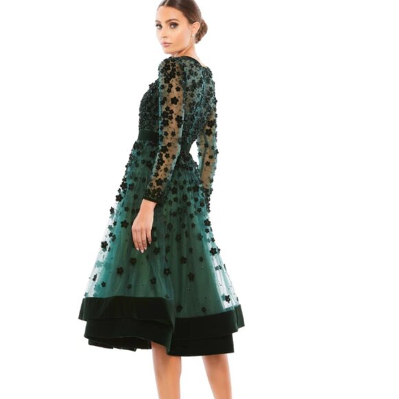 MAC DUGGAL 67007 EMBELLISHED ILLUSIONS HIGH NECK LONG SLEEVE emerlad DRESS sz 4 - Picture 2 of 5
